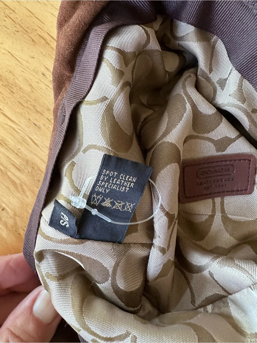 Genuine COACH Chocolate Brown Suede Bucket Hat with Leather Band.